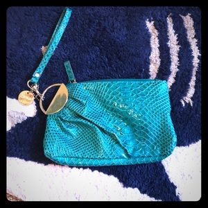 Teal Faux Alligator Skin Wristlet